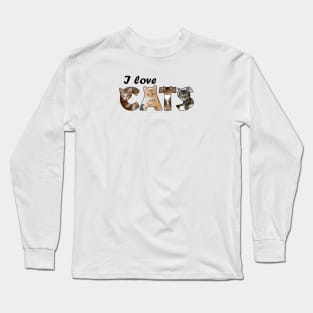 I love cats - mixed cat breed oil painting word art Long Sleeve T-Shirt